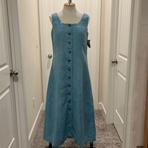 COLDWATER Creek Sz 12 NWT Cross Back Linen Dress Light Blue White sleeveless